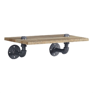 Pemberly Row 18&quot Wood Wall Mount Shelf Metal Pipe Design in Brown and Black