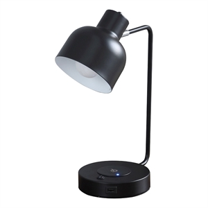 Pemberly Row 15&quot Metal Table Lamp Adjustable Shade Wireless Charging Black