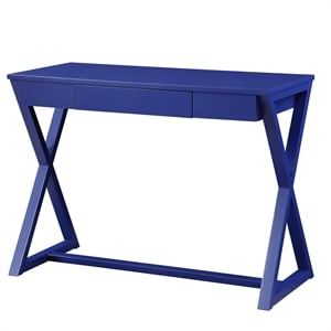 Pemberly Row Writing Desk with X Base and 1 Center Drawer in Blue