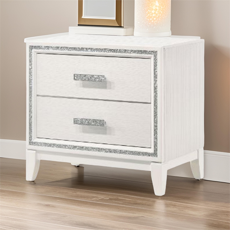 Pemberly Row Nightstand with 2 Drawers and Shimmer Accent Trim in White