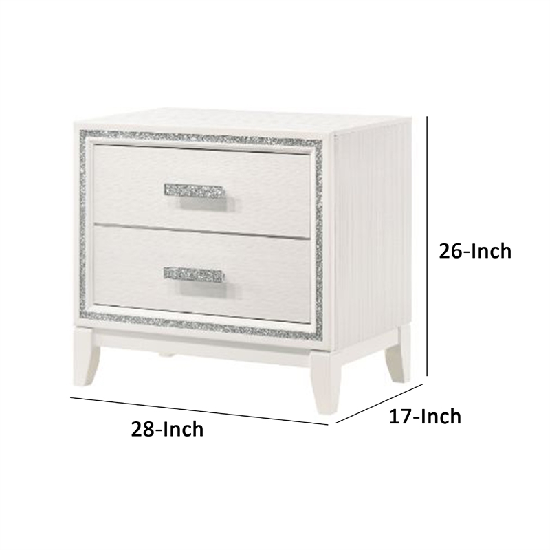 Pemberly Row Nightstand with 2 Drawers and Shimmer Accent Trim in White