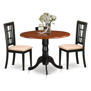 Pemberly Row 3-Piece Wood Dining Set with Round Black & Cherry Table
