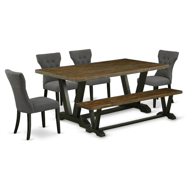 Pemberly Row 6-Piece Wood Dining Set in Gotham Gray and Black