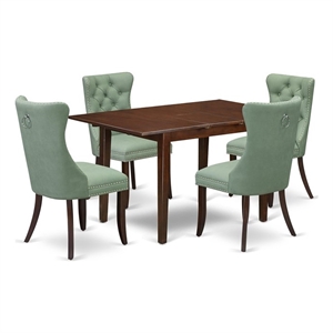 Pemberly Row 5-Piece Butterfly Leaf Dining Set in Mahogany/Willow Green