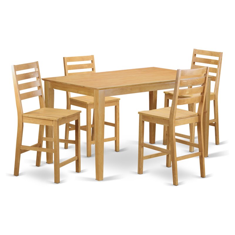 Pemberly Row 5-Piece Rubber Wood Pub Dining Set with Chairs in Oak