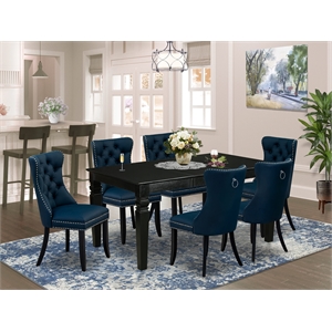Pemberly Row 7-Piece Dining Set with Butterfly Leaf in Black/Navy Blue