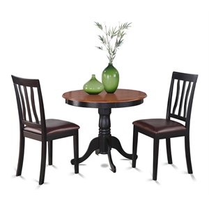 Pemberly Row 3-Piece Wood Dining Set with Pedestal Base in Black/Cherry