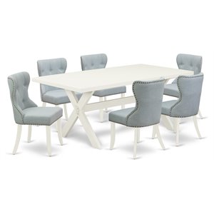 Pemberly Row 7-Piece Rectangular Wood Dining Table Set in White/Baby Blue
