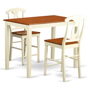 Pemberly Row 3-Piece Counter Height Dining Table Set in Buttermilk/Cherry