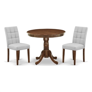 Pemberly Row 3-Piece Dining Table Set in Walnut/Light Gray Faux Leather