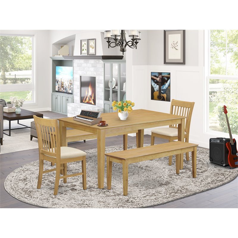 Pemberly Row 5-Piece Wood Dining Set with Benches in Oak Finish