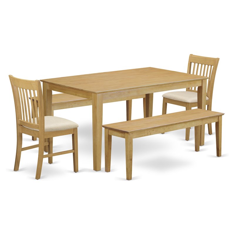 Pemberly Row 5-Piece Wood Dining Set with Benches in Oak Finish