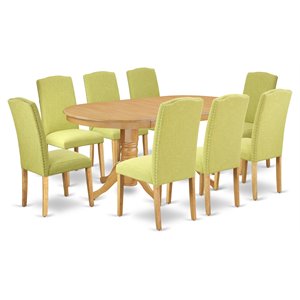 Pemberly Row 9-Piece Dining Set with Oak Finish and Parson Chairs