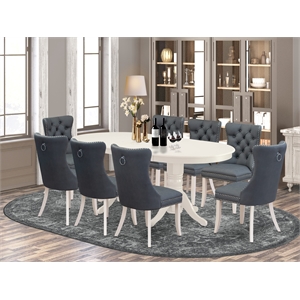 Pemberly Row 9-Piece Oval Dining Set in Linen White and Platinum Gray
