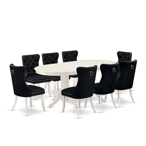Pemberly Row 9-Piece Oval Dining Room Set in Linen White & Black