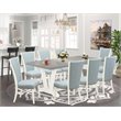 Pemberly Row 9-Piece Wood Dining Set with Cushion Seats in White and Blue