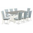 Pemberly Row 9-Piece Wood Dining Set with Cushion Seats in White and Blue
