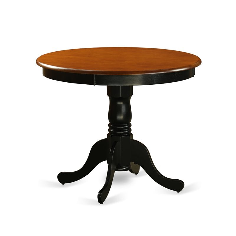 Pemberly Row Antique 5-Piece Dining Set with Linen Seats in Black/Cherry