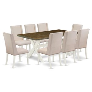 Pemberly Row X-Leg 9-Piece Wood Dining Set in Multi-Color Fabric/White