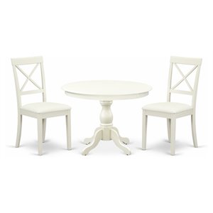 Pemberly Row 3-Piece Dining Set w/ X-Back Chairs in Linen White Wood Finish