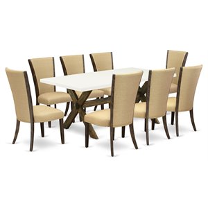 Pemberly Row X-Style 9-Piece Wood Dining Set in Linen White and Brown