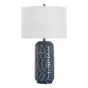 Pemberly Row 27&quot Ceramic Table Lamp Wavy Texture in Blue Silver and White