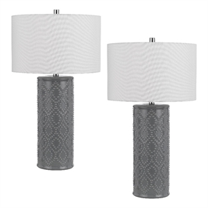 Pemberly Row 29&quot Accent Table Lamp Set of 2 Tall Cylinder Ball Finial Gray