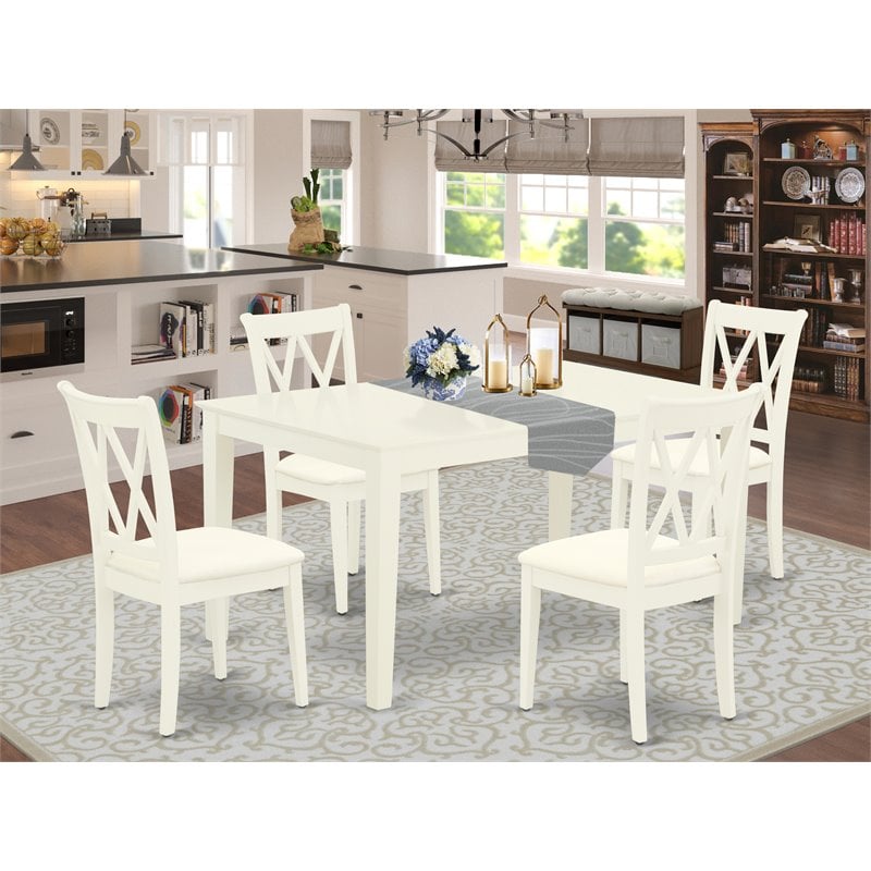 Pemberly Row 5-Piece Wood Dining Set with Fabric Seats in White