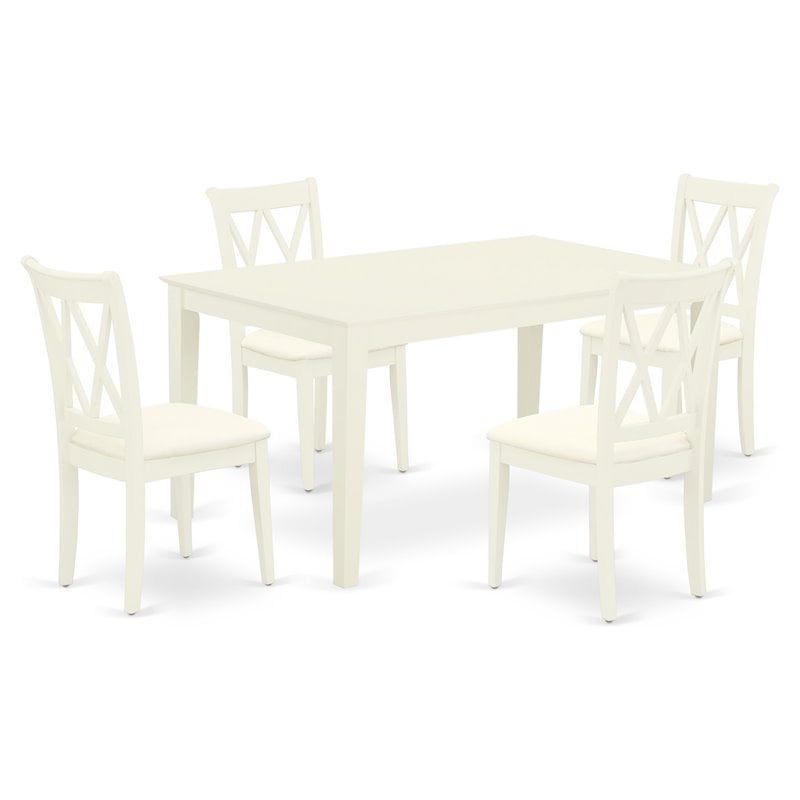 Pemberly Row 5-Piece Wood Dining Set with Fabric Seats in White