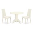 Pemberly Row 3-Piece Dining Set with Cushion Seat in Linen White Wood
