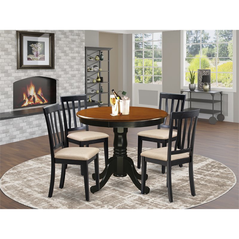 Pemberly Row 5-Piece Small Table and Chairs in Black and Cherry Wood