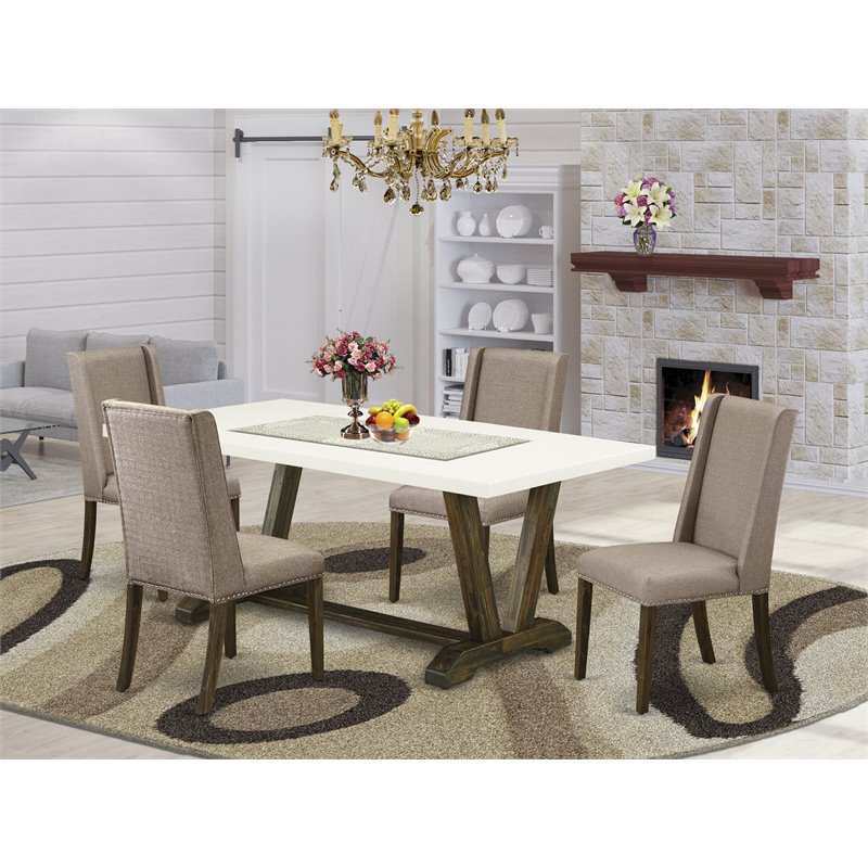 Pemberly Row 5-Piece Wood Dinette Table Set in Jacobean Brown Finish