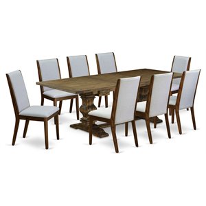 Pemberly Row 9-Piece Wood Dining Set with Parson Chairs in Walnut