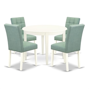Pemberly Row 5-Piece Round Table Dining Set in Linen White/Willow Green