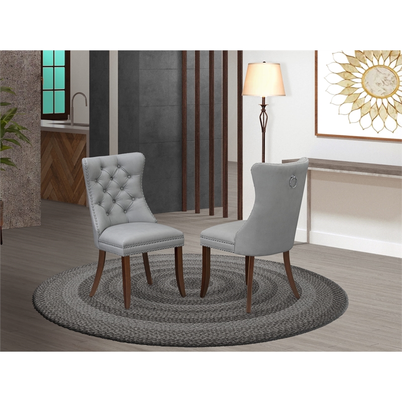 Pemberly Row Faux Leather Parson Chairs in Mahogany & Light Gray (Set of 2)