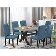 Pemberly Row 7-Piece Wood Dining Table Set in Black and Mineral Blue