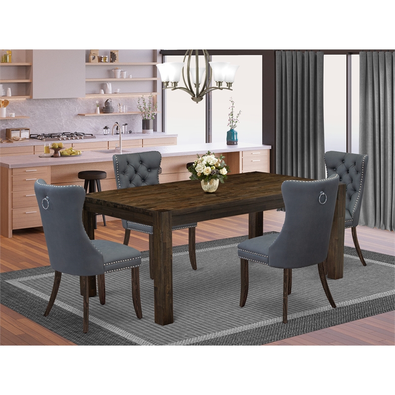 Pemberly Row 5-Piece Dining Table Set Rectangular Wood Gray Jacobean