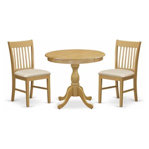 Pemberly Row 3-Piece Round Pedestal Table Dining Set Wood Linen Oak Finish