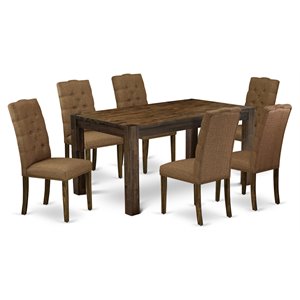 Pemberly Row 7-Piece Dining Set in Jacobean with Tufted Chairs