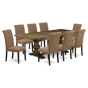 Pemberly Row 9-Piece Wood Dining Set in Distressed Jacobean and Light Sable