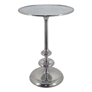 Pemberly Row 23&quot Modern Aluminum Side Table Round Tabletop Carved Silver