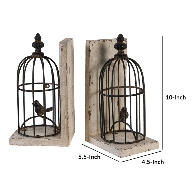 Pemberly Row Set of 2 Classic Bookends Birdcage Iron and Fir Wood