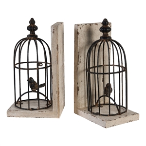Pemberly Row Set of 2 Classic Bookends Birdcage Iron and Fir Wood