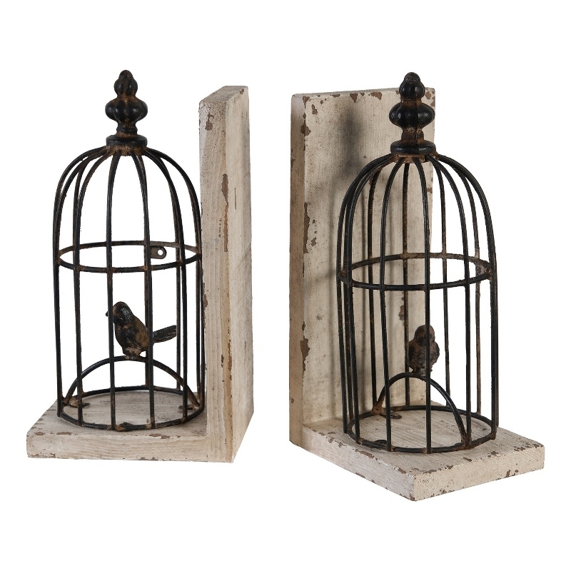 Pemberly Row Set of 2 Classic Bookends Birdcage Iron and Fir Wood