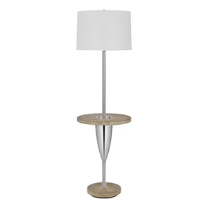 Pemberly Row 61&quot Modern Floor Lamp with Wood Table and USB Port
