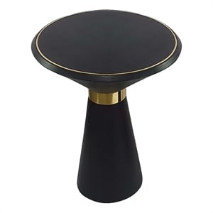 Pemberly Row 22&quot Round Mango Wood Side Table Smooth Brass Accents Black