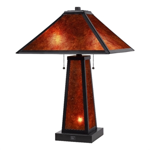 Pemberly Row 24&quot Elegant Mica Table Lamp with Night Light Pull Chain Switch
