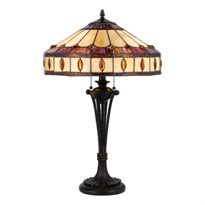 Pemberly Row 26&quot Vintage Table Lamp Hand Painted Glass Shade Antique Bronze