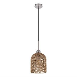 Pemberly Row 8&quot Pendant Ceiling Light Fixture Rope Woven Shade in Brown