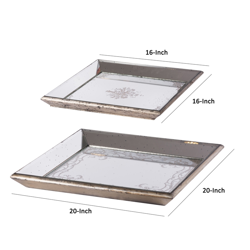 Pemberly Row Set of 2 Square Serving Trays Decorative Vintage Mirrored